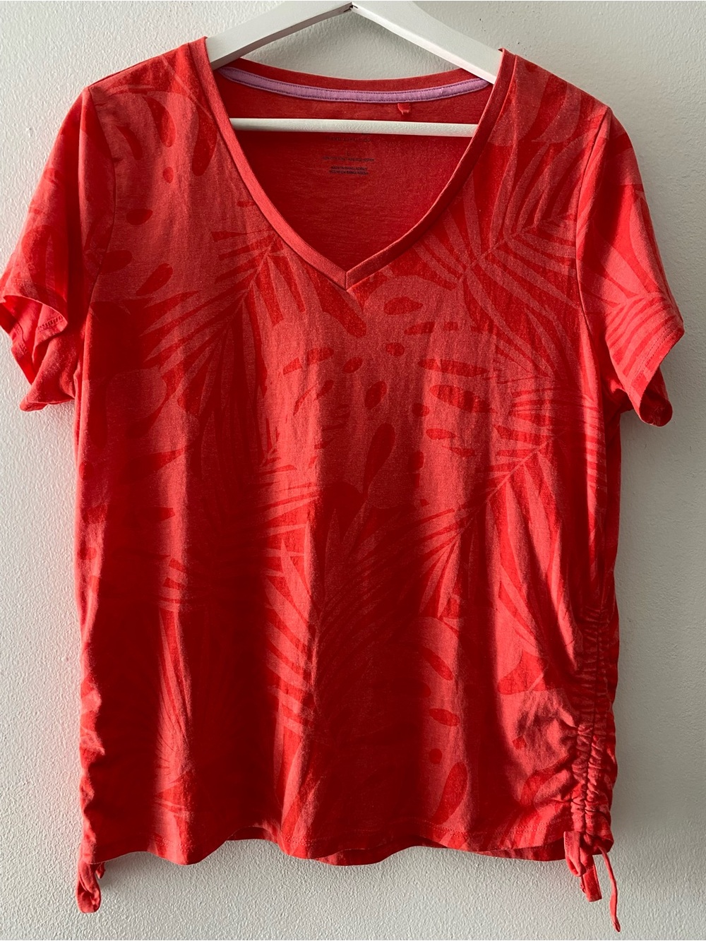 Caribbean Coral V-Neck Short Sleeve Tee with Side Tie